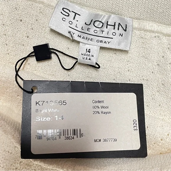 St. John Collection cream white knit pencil skirt elastic waist knee length NWT - Picture 5 of 9